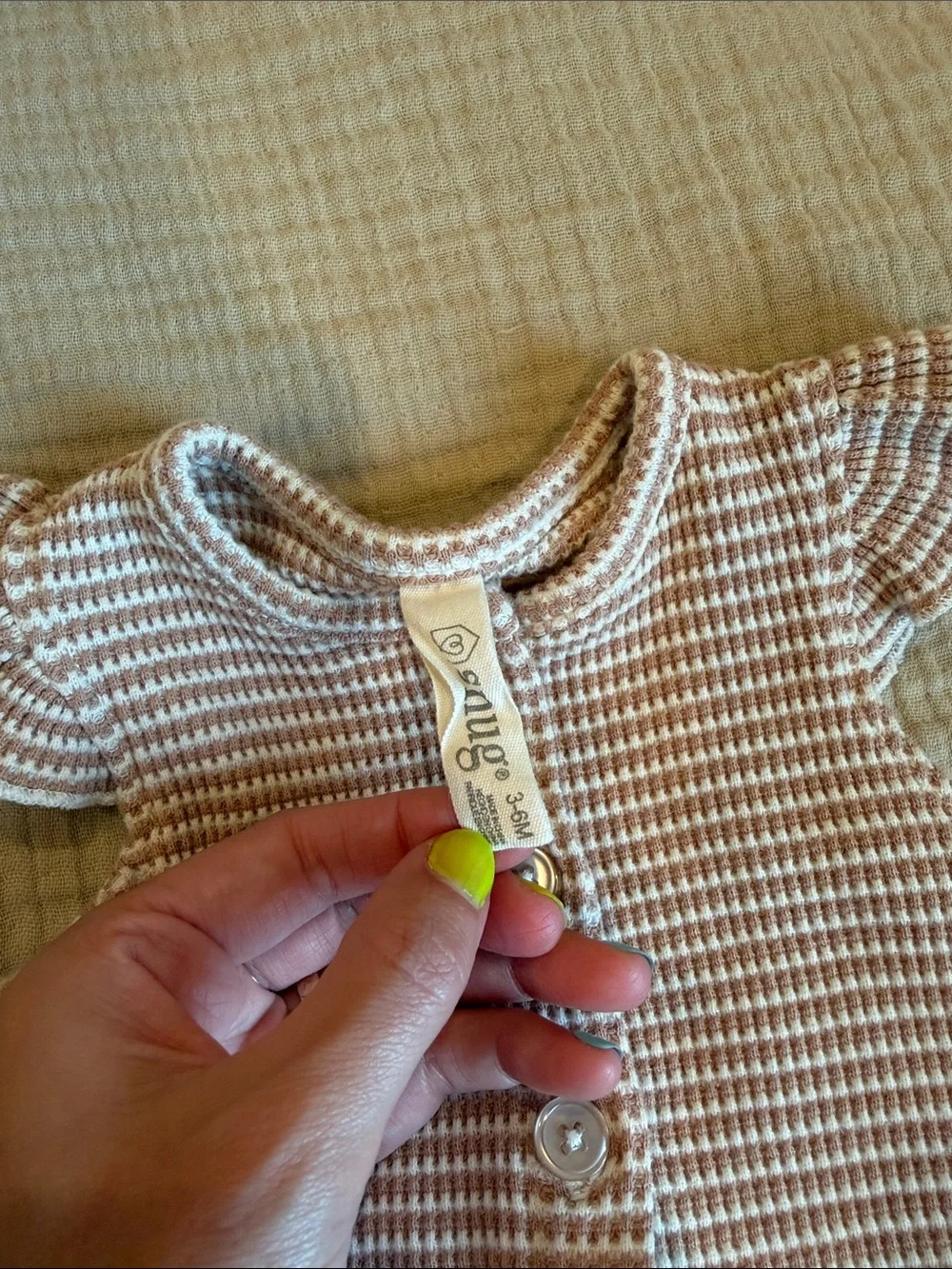 Baby Knit Button-Front One-Piece Romper in Beige Stripe